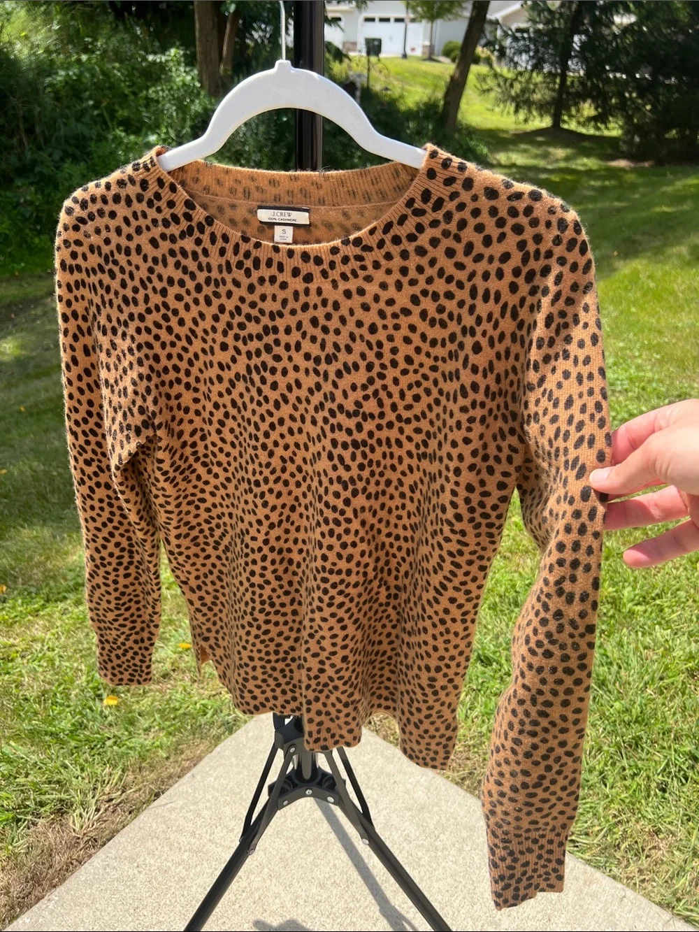 J. Crew Soft 100% Cashmere Lux Crewneck Sweater Leopard Dot